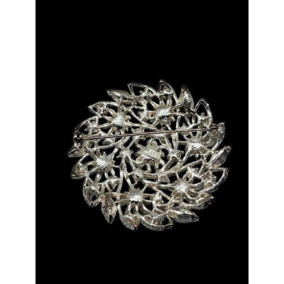 MJent Vintage Brooch Large Aurora Borealis Swirl Textured Silver Tone Setting - Picture 7 of 9